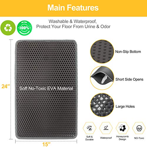 LeToo Cat Litter Mat Grey Trapping for Litter Box, No-Toxic & Larg...