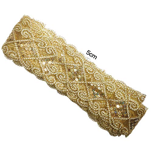 levylisa 10 Yards Beaded Lace Trim Sequins Lace Mesh Trim Lace Rib...