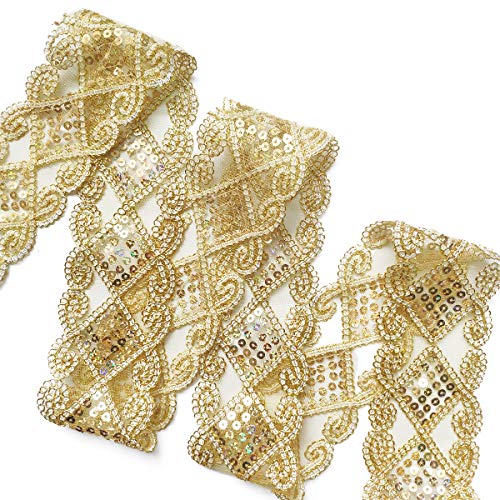 levylisa 10 Yards Beaded Lace Trim Sequins Lace Mesh Trim Lace Rib...