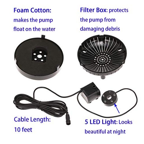 Lewisia 8W Backup Battery Solar Water Fountain Pump with LED Light...