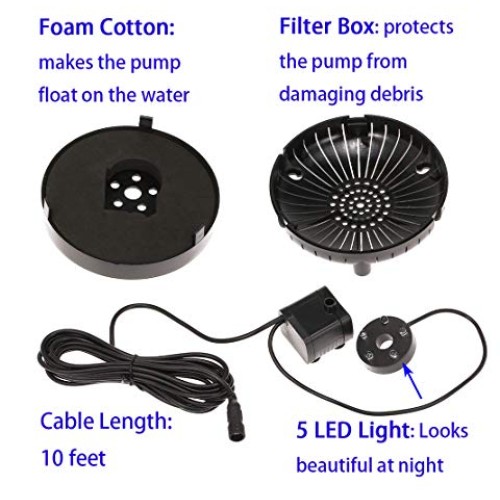 Lewisia 8W Backup Battery Solar Water Fountain Pump with LED Light...