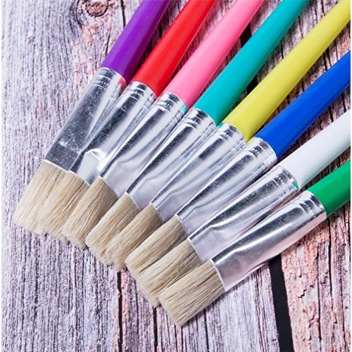 16 Piece Large Flat Tip Paint Brushes Hog Bristle Tempera and Arti...