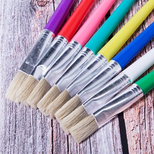 16 Piece Large Flat Tip Paint Brushes Hog Bristle Tempera and Arti...