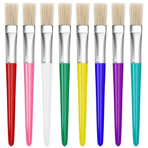 16 Piece Large Flat Tip Paint Brushes Hog Bristle Tempera and Arti...