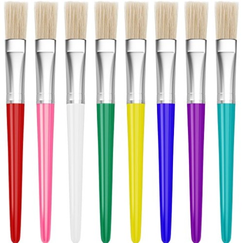 16 Piece Large Flat Tip Paint Brushes Hog Bristle Tempera and Arti...