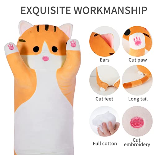 Brown Long Cat Plush Body Pillow Kawaii Cat Stuffed Toy, Cute Soft...