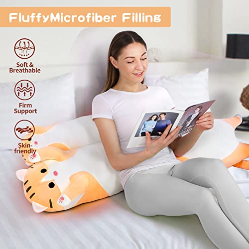 Brown Long Cat Plush Body Pillow Kawaii Cat Stuffed Toy, Cute Soft...