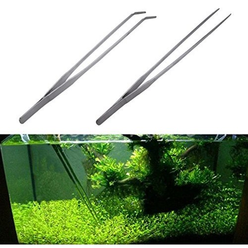 LGEGE 2pcs Long Handle Stainless Steel Straight and Curved Tweezer...