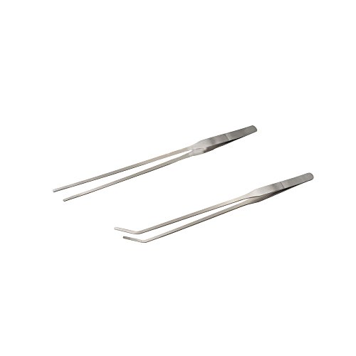 LGEGE 2pcs Long Handle Stainless Steel Straight and Curved Tweezer...