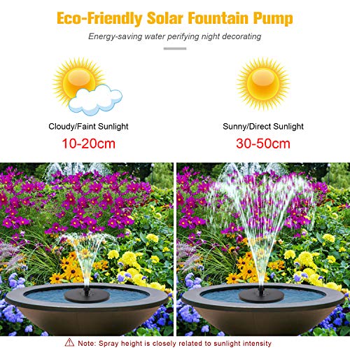 Solar Fountain Pump, Upgraded 3W Bird Bath Fountain with LED Light...