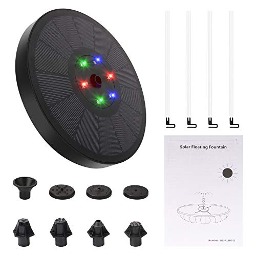 Solar Fountain Pump, Upgraded 3W Bird Bath Fountain with LED Light...
