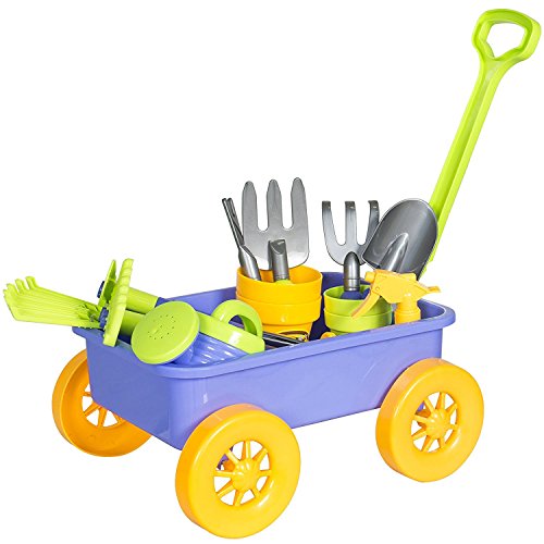 Garden Wagon & Tools Toy Set for Kids with 8 Gardening Tools, 4 Po...