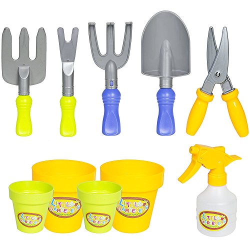 Garden Wagon & Tools Toy Set for Kids with 8 Gardening Tools, 4 Po...