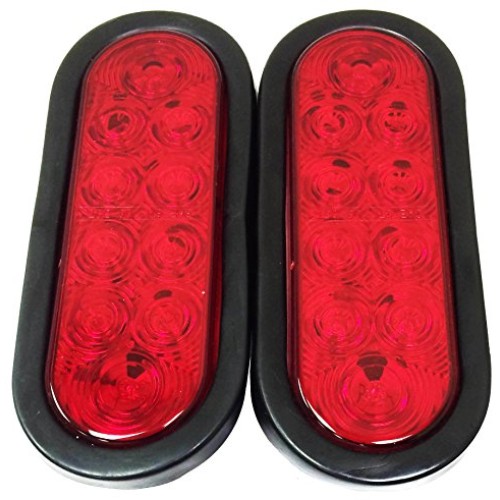 Set of 2 Red 6 Oval 10 LED Trailer Stop/Turn/Tail Light w/Grommet...