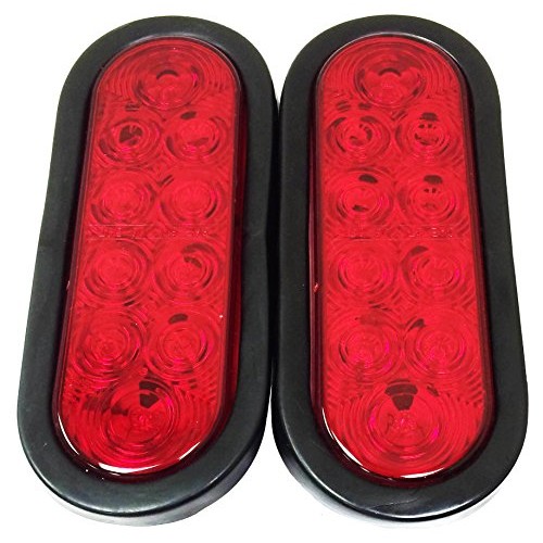 Set of 2 Red 6 Oval 10 LED Trailer Stop/Turn/Tail Light w/Grommet...