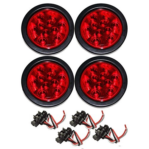 Set of 4 Red 4 Round 10 LED Trailer Light Kits - 24003