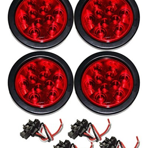 Set of 4 Red 4 Round 10 LED Trailer Light Kits - 24003