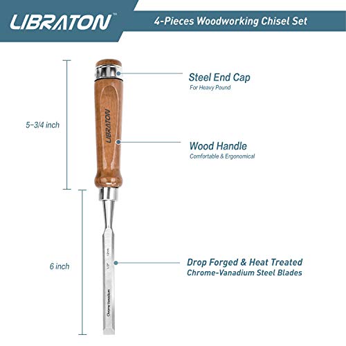 Libraton Chisel Set 4PCS Chrome Vanadium Steel Wood Chisel Sets fo...