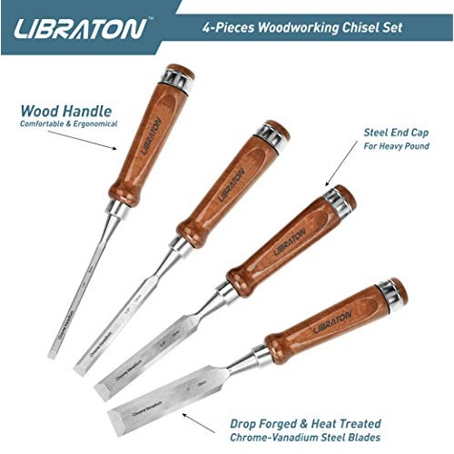 Libraton Chisel Set 4PCS Chrome Vanadium Steel Wood Chisel Sets fo...