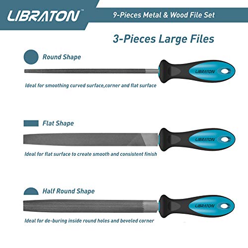 Libraton File Set 9PCS Metal File Sets Wood Rasp File with Rubber ...