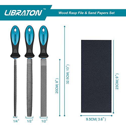Libraton Wood Rasp File Set with Rubber Grip Includes Hand Cut Rou...