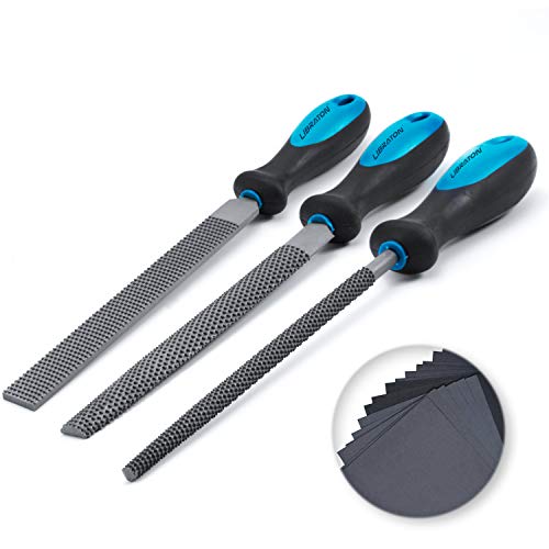 Libraton Wood Rasp File Set with Rubber Grip Includes Hand Cut Rou...
