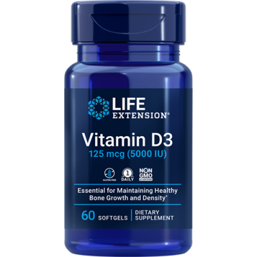 Life Extension Vitamin D3, 125 mcg 5000 IU, 60 softgels