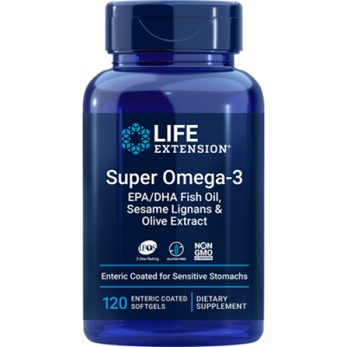 Life Extension Super Omega-3 EPA/DHA Fish Oil, Sesame Lignans & Olive Extract Enteric Coated, 120 enteric-coated softgels