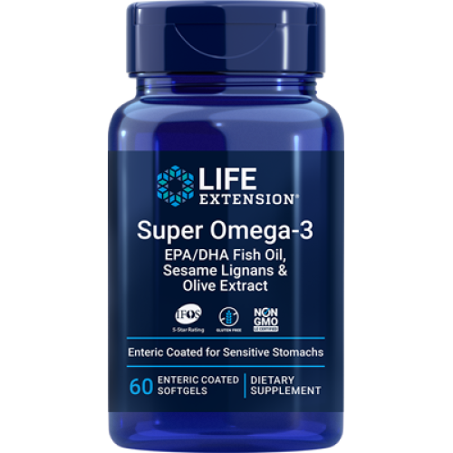 Life Extension Super Omega-3 EPA/DHA Fish Oil, Sesame Lignans & Olive Extract Enteric Coated, 60 enteric-coated softgels