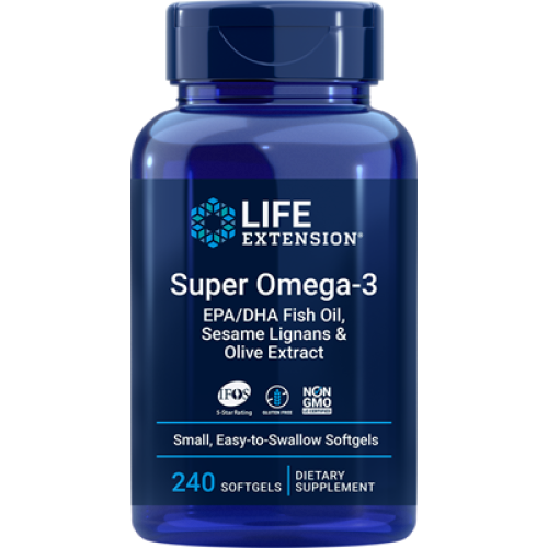 Life Extension Super Omega-3 EPA/DHA Fish Oil, Sesame Lignans & Olive Extract, 240 easy-to-swallow softgels