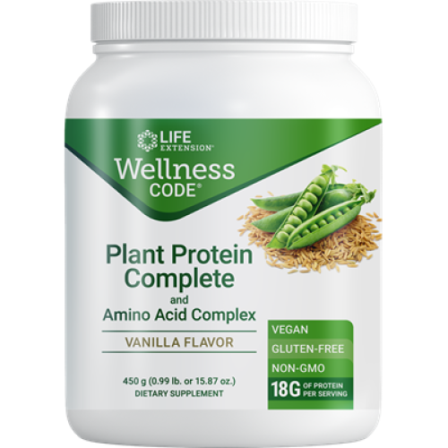 Life Extension Wellness Code Plant Protein Complete & Amino Acid Complex Vanilla, 450 grams