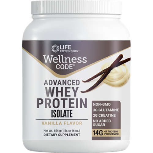 Life Extension Wellness Code Advanced Whey Protein Isolate Vanilla, 454 grams