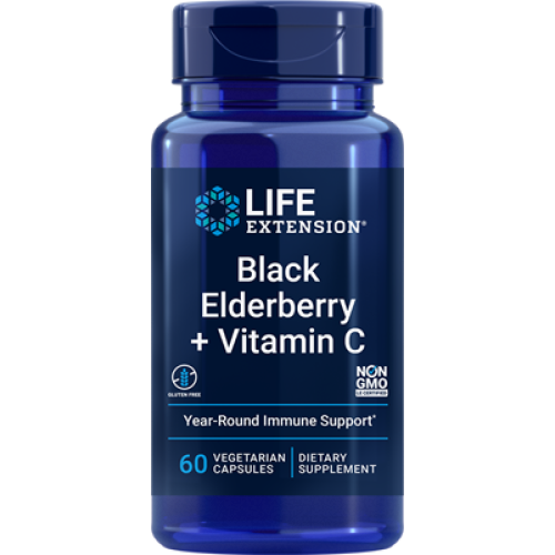 Life Extension Black Elderberry + Vitamin C, 60 vegetarian capsules