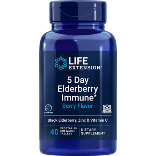 Life Extension 5 Day Elderberry Immune Berry Flavor , 40 vegetarian chewable tablets