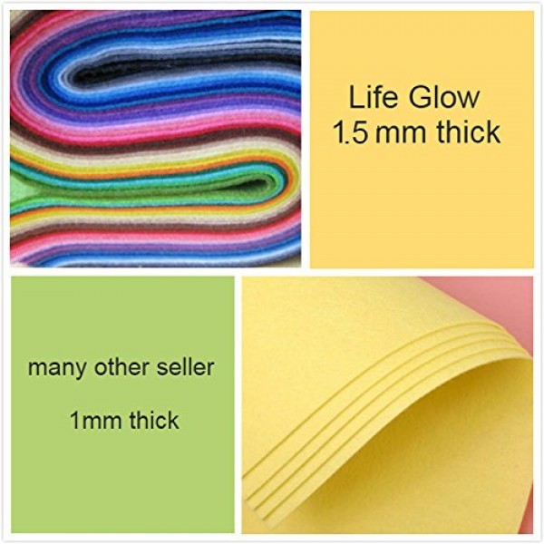 LifeGlow 42Pcs 1.5mm Thick DIY Polyester Soft Felt Fabric Squares ...