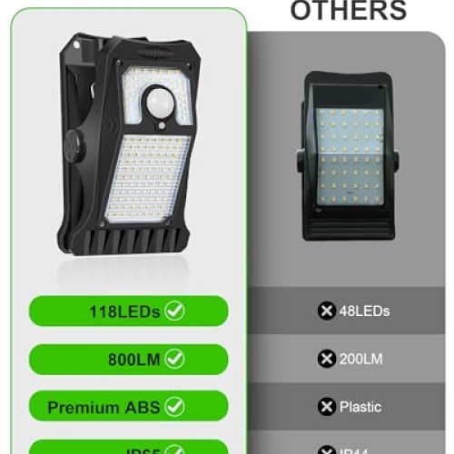 LIFENGSOLER 118LEDs Solar Motion Sensor Lights Outdoor, 2 Pack Cli...