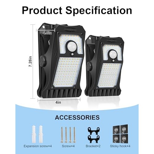LIFENGSOLER 118LEDs Solar Motion Sensor Lights Outdoor, 2 Pack Cli...