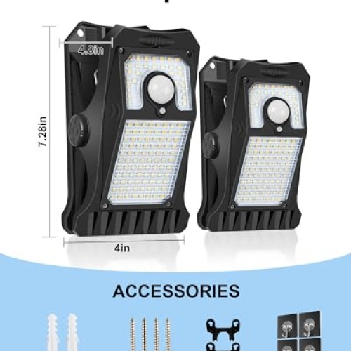 LIFENGSOLER 118LEDs Solar Motion Sensor Lights Outdoor, 2 Pack Cli...