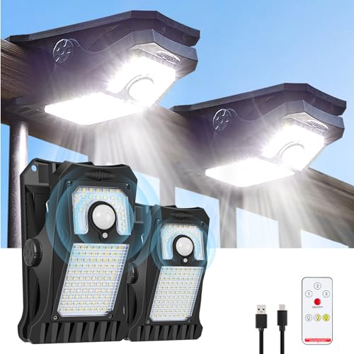LIFENGSOLER 118LEDs Solar Motion Sensor Lights Outdoor, 2 Pack Cli...