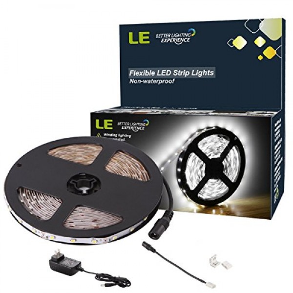 LE 16.4ft 12V Flexible LED Light Strip, LED Tape, 6000K Daylight W...
