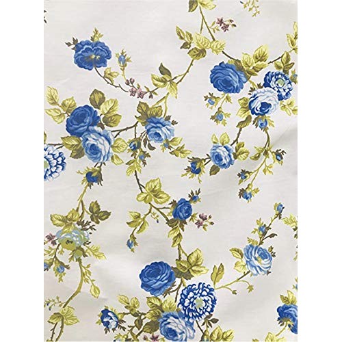Vintage Floral Print Poly Cotton Fabric by The Yard, 58/60 Blue...