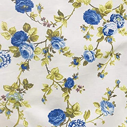 Vintage Floral Print Poly Cotton Fabric by The Yard, 58/60 Blue...