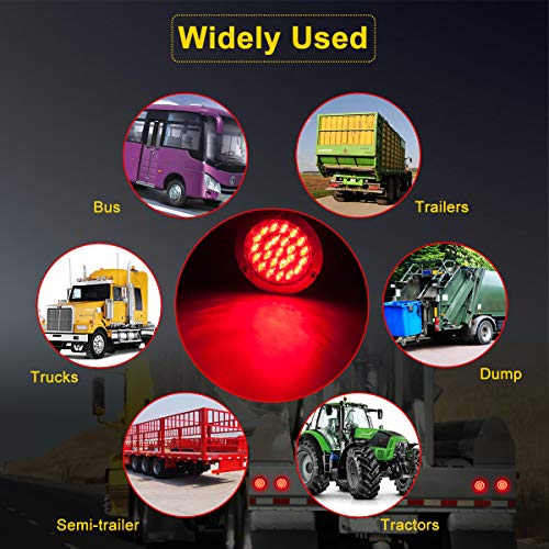 LIMICAR 4 Round LED Trailer Tail Light Red 4PCS 24 LED Brake Stop...