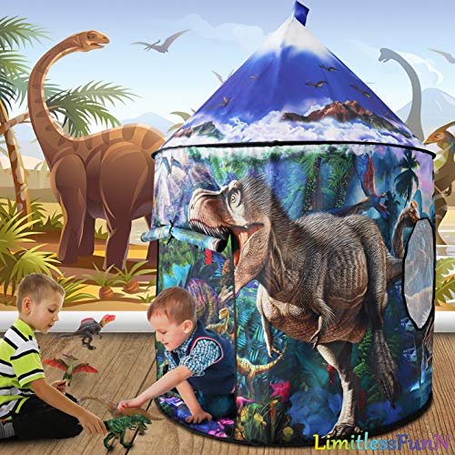 LimitlessFunN Dinosaur Play Tent for Kids with Star Lights & Carry...