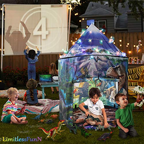 LimitlessFunN Dinosaur Play Tent for Kids with Star Lights & Carry...