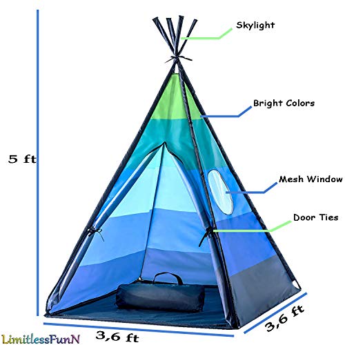 LimitlessFunN Teepee Kids Play Tent Bonus Star Lights & Carrying C...
