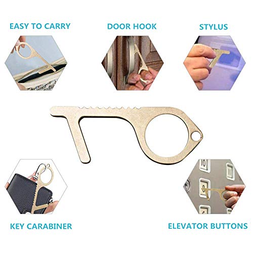2 PCS Non-Contact Door Opener Tool, Brass Keychain Tool, Hook& Sty...