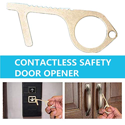 2 PCS Non-Contact Door Opener Tool, Brass Keychain Tool, Hook& Sty...