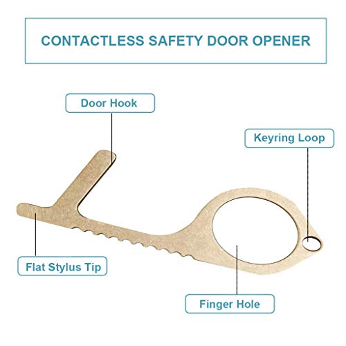 2 PCS Non-Contact Door Opener Tool, Brass Keychain Tool, Hook& Sty...