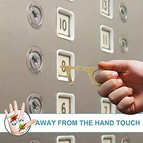 2 PCS Non-Contact Door Opener Tool, Brass Keychain Tool, Hook& Sty...